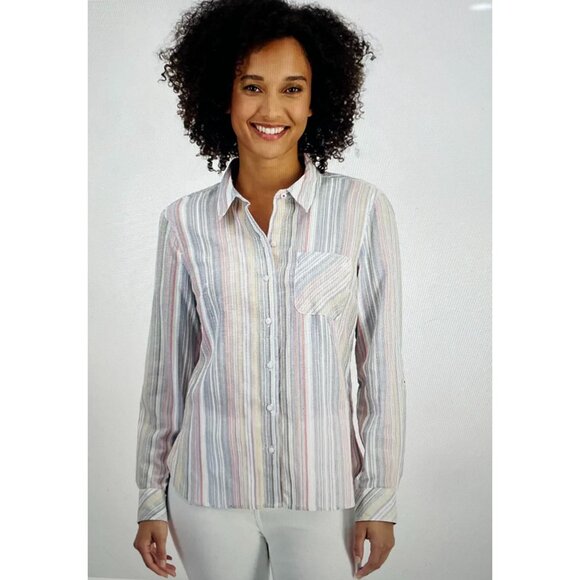Nautica Jeans Womens 2X Multicolor Striped Button-Up Shirt100%Cotton Lightweight - Picture 3 of 14